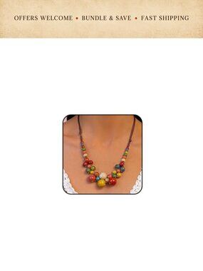 Boho Ceramic Beaded Necklace Hippie Geometric Strand Statement Choker